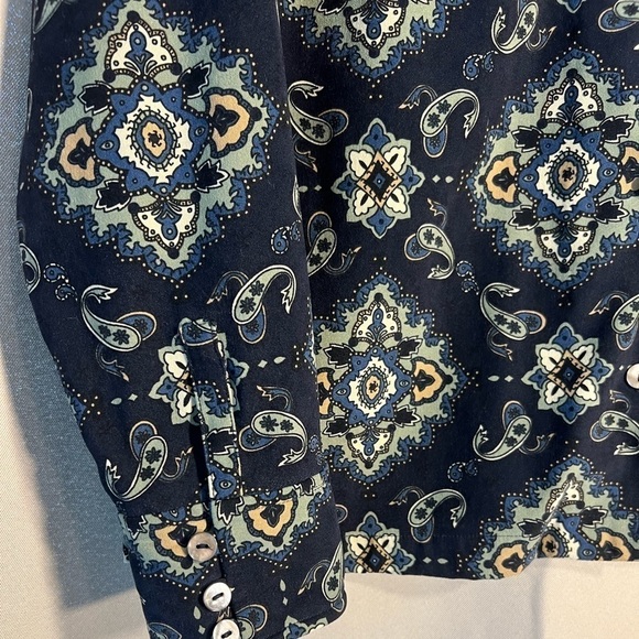 La Cabana All Night Long 90s Large Blue White Button Up Paisley Pattern - Picture 3 of 8